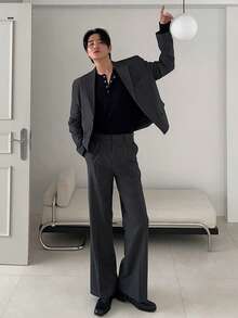 DAZY Men's Spring/Autumn Commuting Notched Collar Suit Jacket And Pants Set - Grey - View 1