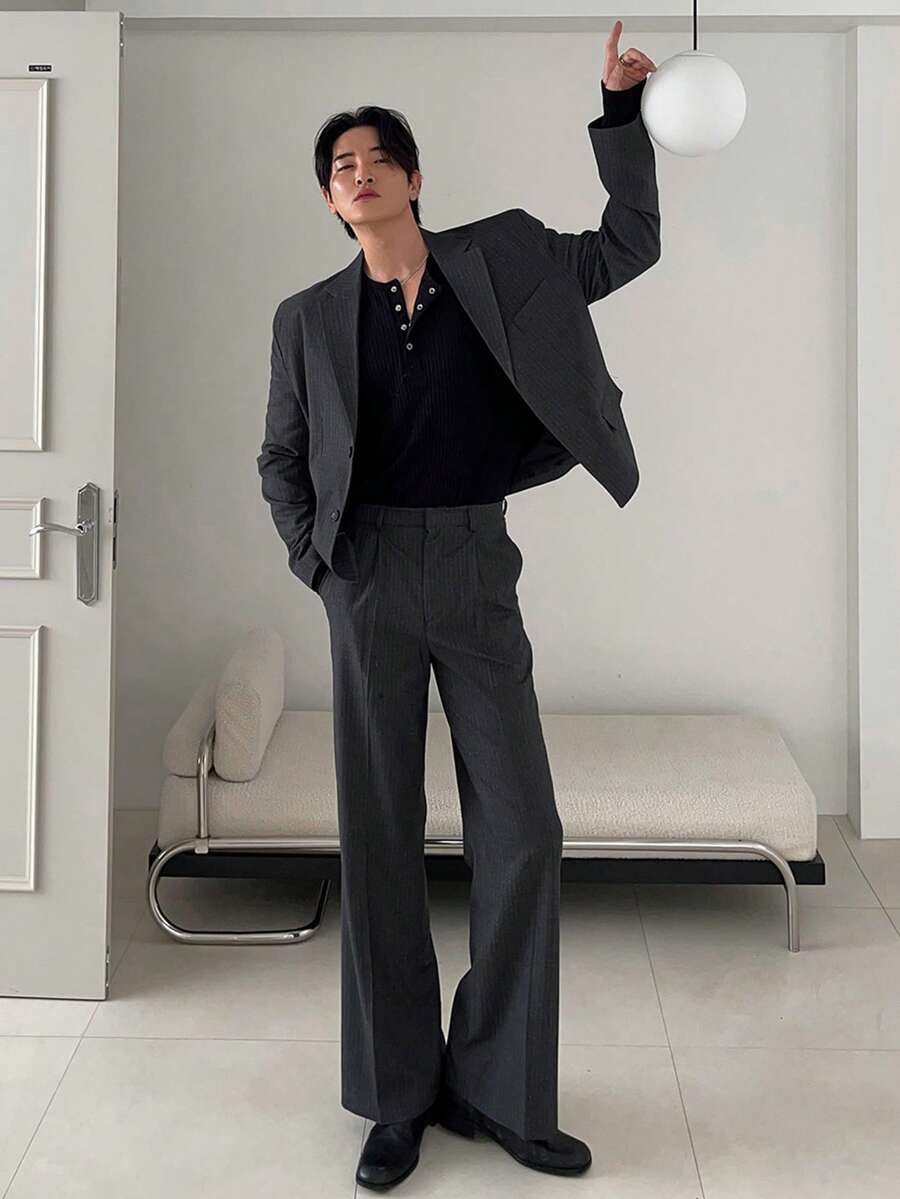 DAZY Men's Spring/Autumn Commuting Notched Collar Suit Jacket And Pants Set - Grey - View 1