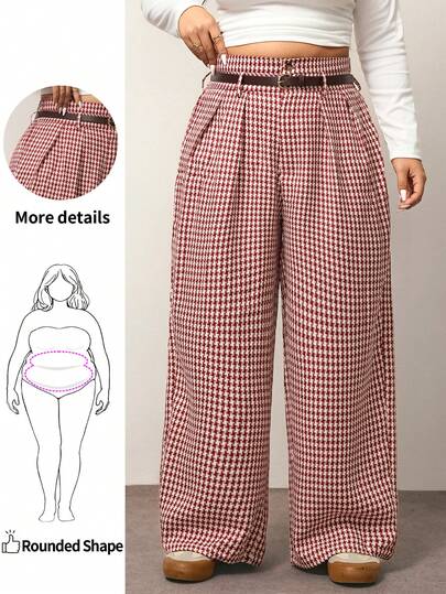 Enliva 大码复古红格子高腰阔腿裤，优雅的办公室/通勤装