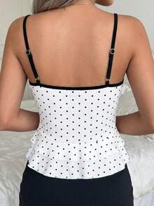 CovetEZ 休闲优雅甜美黑白波点印花夏季派对吊带背心，适合日常和度假穿着，固定罩杯设计防止滑落，可调节肩带 - 彩色 - 查看 2