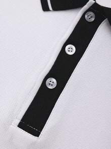 Manfinity Mode 男士撞色滚边纽扣刺绣休闲百搭短袖Polo衫 - 白色 - 查看 6