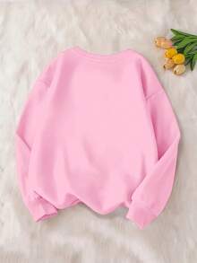 EMERY ROSE Women's Casual Everyday Commute Sequin Letter Heart Print Dropped Shoulder Loose Warm Fleece Crew Neck Sweatshirt, Autumn/Winter - Red - View 2