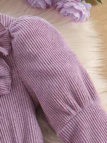 Teen Girls' Elegant Purple Long Sleeve Dress,Sweet Bowknot Decor Textured Knit Autumn Birthday Dress,Modest Lilac Design Suitable For Daily Gatherings - Purple - View 8