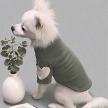 Pc1,Dark Green High Neck Dog Clothes With Heart Patch For Small Dogs Daily Wear - Multicolor - View 6