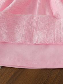 Baby Girls' Cute Sweet Pink Dual Fabric Ruched Petal Sleeve Butterfly Decor Long Sleeve Knee-Length Dress - Pink - View 6