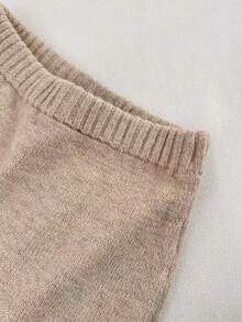 Franclia 两件套休闲宽松圆领长袖针织撞色滚边卡其色女式毛衣套装，春夏款 - 卡其色 - 查看 7