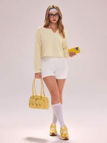 Sovereign Charm Women's Casual Minimalist Asymmetric-Shoulder Asymmetric-Shoulder Sweatshirt, Suitable For Spring And Autumn - Yellow - View 6