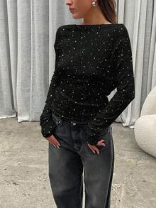 Siren Gaze 女士休闲优雅露背亮片套头长袖T恤，适合秋冬季、早春、度假、派对、晚宴等场合。 - 彩色 - 查看 6