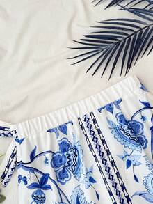 Kids Summer Outfits  Squishy Teen Girls Skirts Holiday Casual Summer Boho Tropical ,Ribbon Bow Details Flower Pattern Floral Print Skirt Wrap Skirt Blue And White Print Boho Skirt Patterned Skirt Blue And White Skirt Mini Skirt Summer Skirt Blue Flower Skirt White Floral Skirt - Blue and White - View 6
