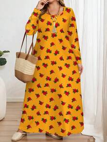 EMERY ROSE Gaun Lengan Panjang Leher Bulat Motif Bunga & Cetak, Cocok Untuk Semua Musim, Gaun Bunga Kuning untuk Karnaval - MultiWarna - View 5