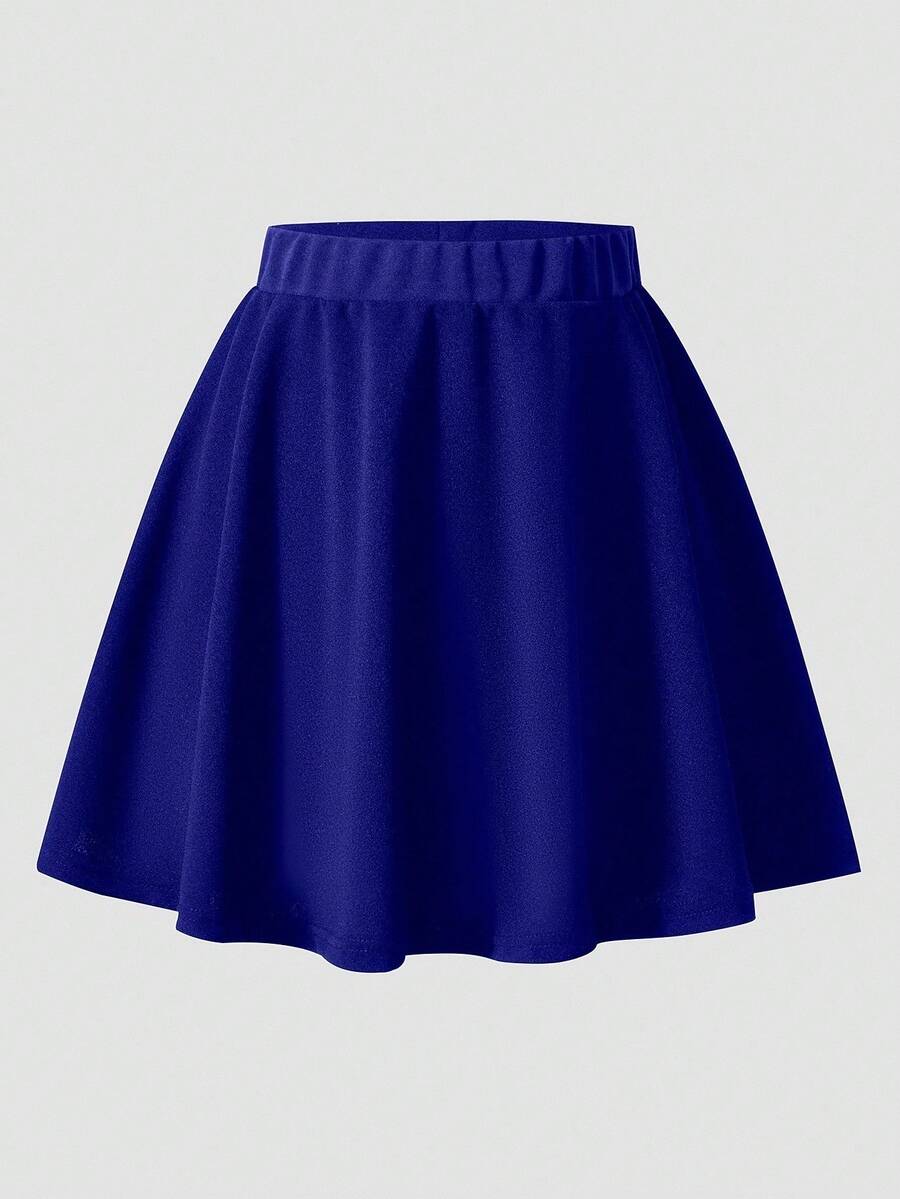 Falda mini de línea A con volantes, de punto, versátil y elegante para uso diario y urbano, para niñas - azul real - Ver 1