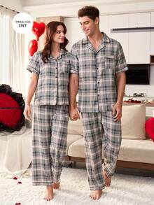 SHEIN Plaid Print Lapel Collar Men's Loungewear Set - Multicolor - View 1