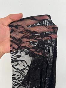 Coolane 女款大尺碼夏季秋季街頭風Y2K外出海灘度假休閒波希米亞優雅不對稱荷葉邊蕾絲黑色長裙 - 黑色 - 查看 7