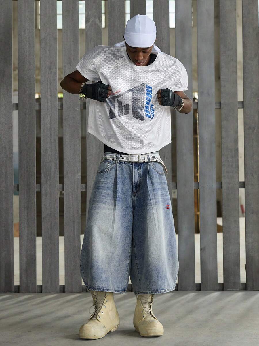 NEON BLANC Men's Street Style White Knitted Round Neck Letter Print Knit Tank Top, Suitable For Summer - White - View 1