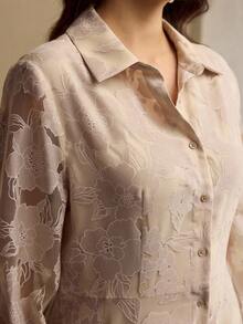 ZEYLAH Plus Size Cutout Fabric Flared Romantic Tea Time Elegant Shirt Dress - Apricot - View 2