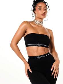 BABYPHAT 无肩带抹胸式文胸，弹性细节设计，无缝舒适套头文胸 - 黑色 - 查看 8