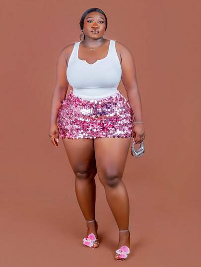 CurvyTilda 大码女式迷人时尚派对亮片迷你裙