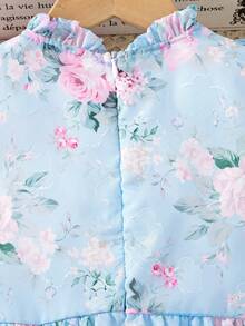 Elladie kids Đầm không tay in hoa hồng, dáng phồng, khóa kéo sau lưng, thanh lịch, đa năng, ngọt ngào và dễ thương kiểu công chúa cho bé gái 2-5 tuổi. Thích hợp mặc hàng ngày. - Màu xanh lam - Xem 9