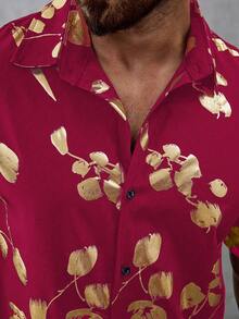 Manfinity LEGND Chemise décontractée à manches courtes avec boutons et imprimé floral pour hommes - Rouge - Voir 8