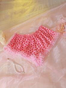 DelicateAllure Pink Heart Pattern Flocked & Mesh Ruffle Trim Cute & Sweet Women's Boyshort Panties - Pink - View 4