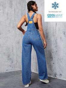SHEIN ICON Women's Casual Everyday Commute Versatile Denim Bib Overall Jumpsuit - Medium Wash - View 2