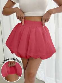 Almamuse 女士休闲纯色荷叶边迷你裙，夏季 - 西瓜粉 - 查看 6