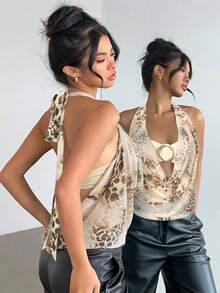 Aloruh Áo kiểu hở lưng cổ chữ V khoét sâu gợi cảm mới với điểm nhấn kim loại hiện đại. - Màu vàng - Xem 7