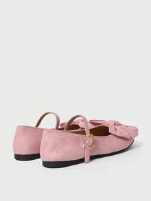 ROMWE Kawaii 女士时尚甜美蝴蝶结装饰平底鞋，圣诞节必备 - 粉色布面 - 查看 4