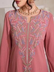 Al Najma Traditional Ramadan Print Loose Elegant Robe - Dusty Pink - View 2