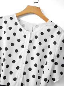 GlowEve CURVE Plus Size Women's Polka Dot Elegant Party & Commute Dress, Suitable For Spring, Summer, Autumn, Winter - White - View 3