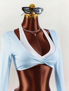 Amplova 2026 New Style 2 In 1 Cropped Top And Low-Waist Flare Skinny Pants Women's Suit - Multicolor - View 5