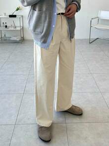 DAZY Men's Pleated Straight Leg Loose Pants With Pockets, Spring/Autumn - Beige - View 5