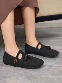 Sleekvia 女士流苏设计搭扣休闲平底运动鞋 - 黑色 - 查看 8