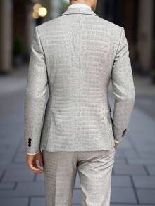 Calvornis Men's Elegant Single-Button Textured Jacquard Suit Set With Pants, Suitable For Daily Commute, Business, Party And Banquet Wear. This Suit Set Is An Indispensable Versatile Item In A Man's Wardrobe, And Makes A Great Gift For A Boyfriend Or Husband. Men Double Breasted Suit Men 2 Piece Set Lapel Men Suit Set Grey Men Embossed Suit Jacket Suit For Men Modern - Light Grey - View 2