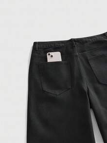 ROMWE MEN Men's Casual Letter Graphic Rhinestone Embellished Denim Shorts, Summer - Black - View 5