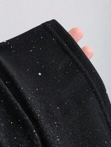 Sweetra Petite Débardeur à col carré avec décoration de sequins argentés brillants, coupe slim et style décontracté. Élégant pour les femmes de petite taille, idéal pour le printemps et l'été - Noir - Voir 6
