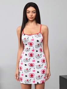 HOT STUFF X SHEIN Áo ngủ hai dây họa tiết trái tim và hoạt hình dành cho nữ - trắng - Xem 4