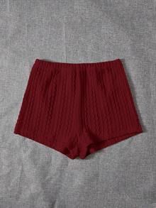 SHEIN EZwear Summer Outfits Elastic Waist Solid Textured Shorts - Burgundy - View 5