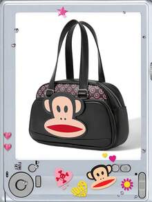 Paul Frank X ROMWE 女士卡通猴子3D图案时尚黑色手提包 - 黑色A - 查看 2
