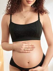 Moonlight&Mama Maternity Solid Color Nursing Bra, Comfortable Daily Wear, Wireless & Unpadded - Black - View 3