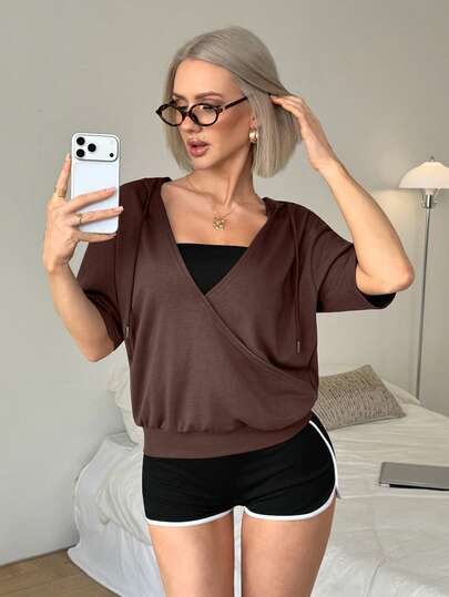 Slayform Women's Sexy Hooded Criss-Cross Hollow Out Loose Casual Sports Pullover Sweatshirt, Suitable For Daily Wear And Running