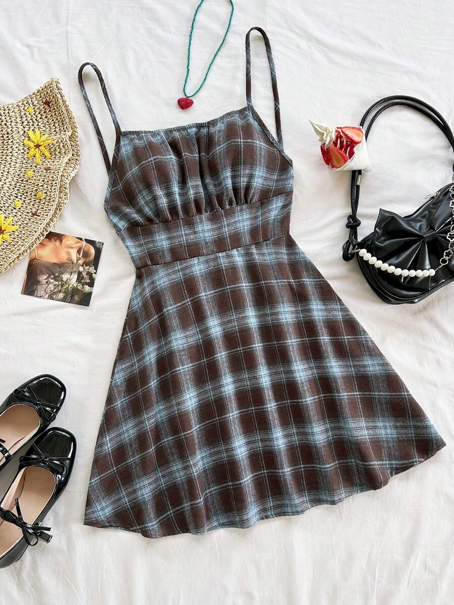 Soleia Đầm mini dáng chữ A hở lưng, dây mảnh, in chấm bi đỏ, thích hợp mặc nhiều lớp vào mùa thu/đông, dự tiệc, Giáng sinh cho nữ. - Nhiều màu - Xem 1