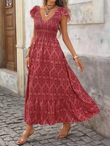 Brillora 女士休闲度假印花连衣裙 - 紅色 - 查看 4