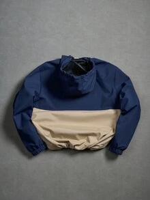 Manfinity Homme Loose Fit Men's Two-Tone Letter Graphic Drawstring Hooded Jacket - Navy Blue - View 2