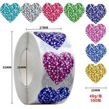 500pcs/Roll Heart Shape Holographic Stickers, Party Favors Decorative Stickers, Stationery Stickers For Valentine's Day GiftDecor - Multicolor - View 9