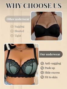 DesireSculpt 1件大码蕾丝舒适无缝加厚钢圈文胸 - 薄荷藍 - 查看 8