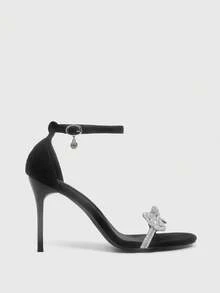 CUCCOO SZL 1 para sandałów na obcasie typu stiletto z kryształkami, słodki i elegancki styl, wąski obcas wydłuża nogi, kryształki ozdobne przyciągają uwagę, pasek na kostkę zapewniający bezpieczne dopasowanie, odkryte palce zapewniające oddychalność, odpowiednie dla młodych kobiet, idealne na randki, imprezy i codzienne wyjścia - Czarne - Zobacz 4