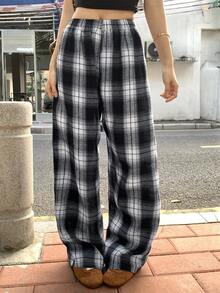 Dazy Tall Pantalones rectos casuales a cuadros para mujer de talla alta - Volcanic Gray - Ver 5