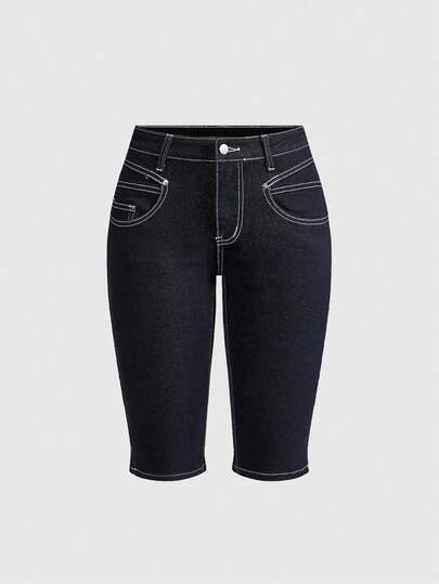 ROMWE Grunge Punk Y2K Vintage Ultra Low Waist Skinny Dark Wash Flare 7/8 Jeans