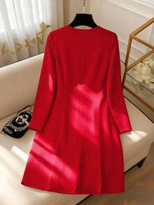 GlowEve CURVE Váy ngắn đi làm thanh lịch cỡ lớn có khóa kéo nơ - Màu Đỏ Sâu - Xem 2